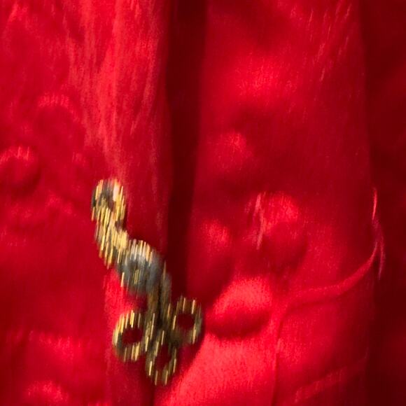 Vintage 1940s Red Quilted Satin Robe Bed Jacket Chinese Frog Closures Lined - Picture 14 of 16